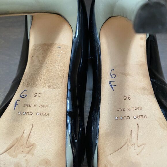 Giuseppe Zanotti Heels Women 36 US 6 Black Tan Patent Leather Peep Toe READ - Picture 11 of 16